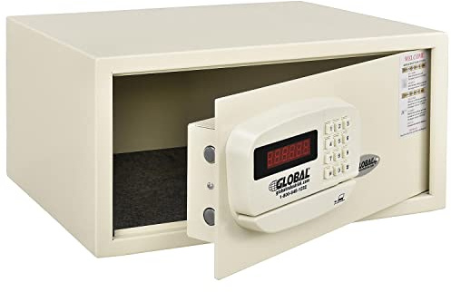 Global Industrial Personal Hotel Safe Electronic Lock with Card Slot and Keypad, 1.2 Cubic Feet Capacity, Keyed Differently, Off White, 18W x 15D x 9H