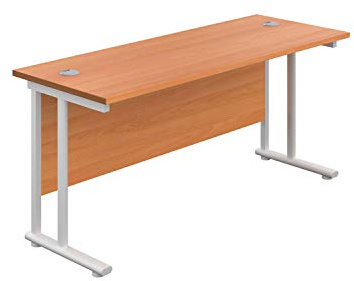 Office Hippo Heavy Duty Rectangular Cantilever Office Desk, Home Office Desk, Office Table, Integrated Cable Ports, PC Desk For Office or Home, 5 Yr Wty - White Frame/Beech Top, 180cm x 60cm