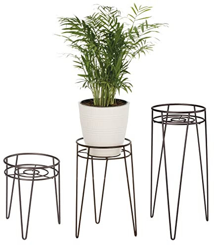 mDesign 3-er Set Midcentury Pflanzenständer für Blumen, Sukkulenten aus Metall – runder Blumenständer im modernen Design – vielseitig nutzbare Blumensäule für drinnen und draußen – bronzefarben