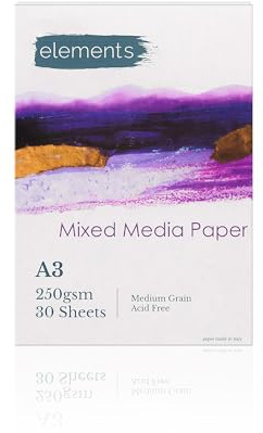 Elements A3 All Media Artist Pad – Glue Bound, 250gsm Cold Pressed, 30 Acid-Free Sheets Painting Paper, Mixed Media Sketchbook Drawing & Sketching