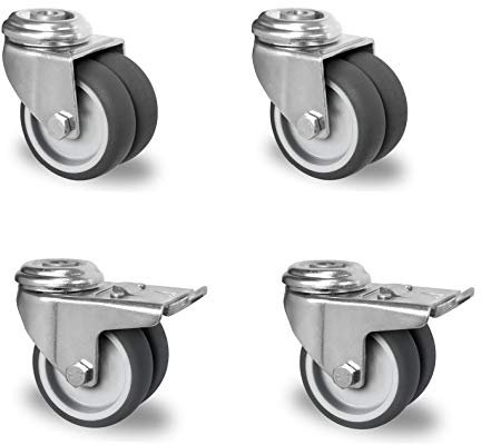 Ruhr-Werkzeug - Juego de ruedas dobles para aparatos, 75 mm, con agujero en la parte trasera, con tope de goma