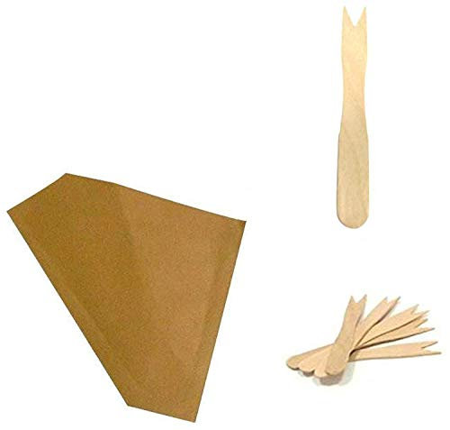 DUE ESSE S.N.C. DI SABATINI ALDO & C. PZ 500 Astuccio Cono Ideale per FRITTI E Patatine in Carta Paglia + PZ 1000 FORCHETTE in Legno CM 8,5