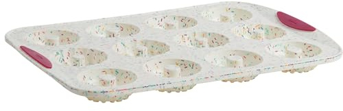 Trudeau 12-Cavity Donut Pan – Nonstick Baking Mold for Homemade Donuts, White Confetti/Fuchsia – Easy Release, Dishwasher Safe