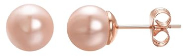 Vogem 8mm Round Pink Pearl Stud Earrings for Women Rose Gold Plated Small Ear Studs Earrings Exquisite jewelry