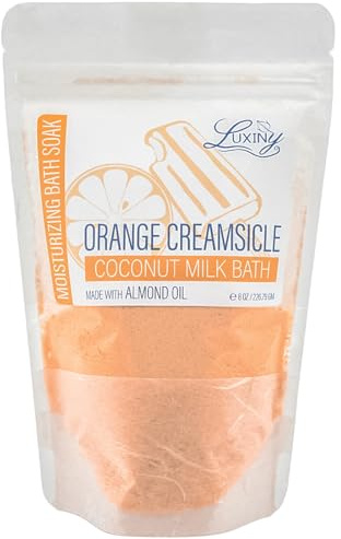 Luxiny Vegan Milk Bath Soak Made with Moisturizing Coconut Milk Powder & Sweet Almond Oil for a Bath Bomb Dust Soothing Fizz & Relaxing Soak, 8 oz. (Orange Creamsicle)