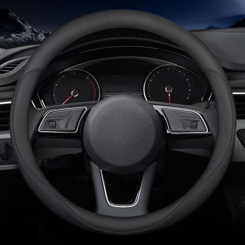 Carodi Latest Nappa Leather car Steering Wheel Cover, Stylish Non-Slip Leather car Interior 15 inches Universal（Black）