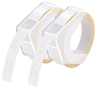 Cruxer Embossing Tape Replacement for Dymo Omega Label Tape Self-Adhesive Dymo Embossing Tape, 9mm x 3m White on Clear Vinyl Labels for DYMO Omega Junior Embossing Label Makers,2 Pack