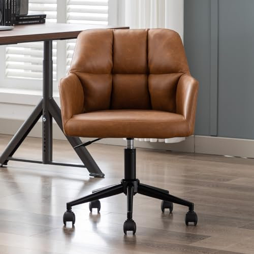 chairus Schreibtischstuhl PU Leder Bürostuhl 360° Drehbar Schreibtischstuhl Höhenverstellbar Drehstuhl für Arbeitszimmer Arbeitsstuhl Sessel (Braun(Rollen))