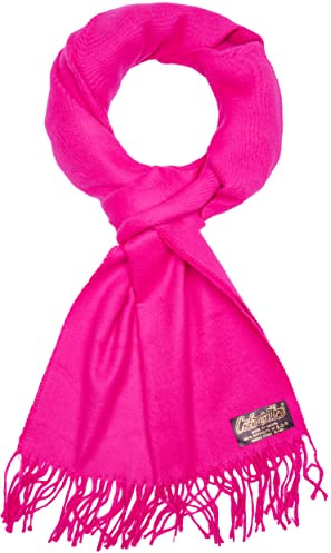 BRUBAKER Cashmirillo Schal - ca. 30 x 180 cm Lang Leicht Warm und Kuschelig - Herbst und Winter Kuschelschal - Stola Tuch mit Fransen für Damen und Herren - Pink