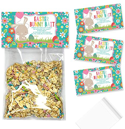 Easter Bunny Bait Bag Toppers 20 Pack with 20 Self‑Adhesive Bags, Spring Bunny Treat Bag Toppers for Kids Easter Party Favors and Classroom Goodie Bags by Amanda Creation