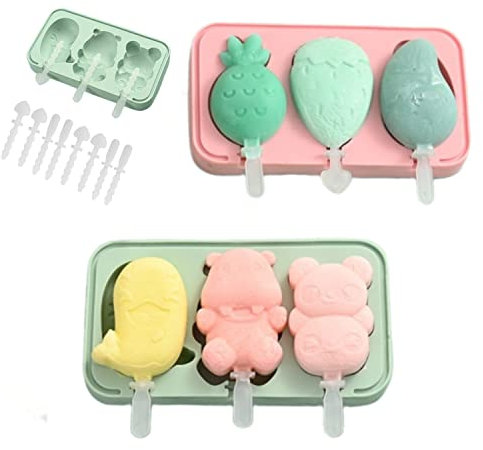 Tootesa Eisformen - 2 Stück Silikon Eis am Stiel Eiscreme Cakesicle Formen für Kinder, DIY, BPA-frei, wiederverwendbar mit Deckel, hausgemachte Eis am Stiel Früchte Tiere Form