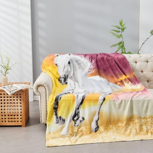 GC GAVENO CAVAILIA 3D Wildlife Throws For Large Sofas, Running Horse Fleece Throw For Couch Bed Chairs, Cosy Fleece Bed Throws, Horse 3D Print Fluffy Fur Throw Blanket For Bed, Running Horse