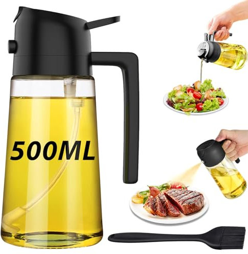 Sungoup 2 in 1 Spruzzatore Olio per Friggitrice ad Aria 500ml, Olio Spray per Friggitrice Ad Aria, Spray Olio Oliva/Aceto, Nebulizzatore Olio, Spray per Olio da Cucina, Vaporizzatore Olio Cucinare