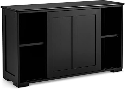 KOMFOTTEU Credenza Cucina con Ripiano Regolabile, Dispositivi Anti-Ribaltamento e Ante Scorrevoli, Mobile Buffet Dispensa Cucina in MDF, Armadietto a Buffet per Sala da Pranzo, 107x33x60cm (Nero)
