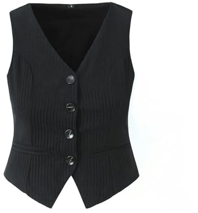 Completo da Donna Nuovo Gilet Senza Maniche Scollo a V a Righe + Gonna a Pieghe con Cuciture in Pizzo - Gilet - M