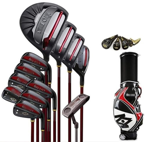 12 Golfschläger for Herren, komplette Golf-Standardtasche und Carbon-/Stahlschläger, Damen-Golfschläger for die rechte Hand for Anfänger (Size : Black)