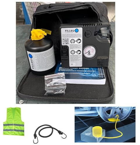 COMPATIBILE CON MERCEDES SET PER FORATURA PNEUMATICI KIT GONFIA E RIPARA GOMME AUTOMATICO CON COMPRESSORE E LIQUIDO SIGILLANTE DA 620ML PER AUTO,SUV,FURGONI,MOTO