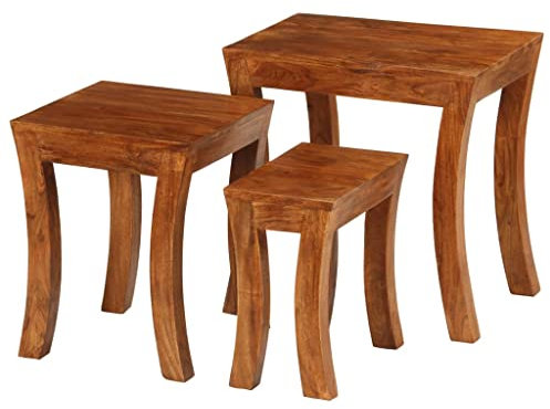 BaraSh 3-TLG. Satztisch-Set Massivholz Akazie 50x35x50 cm Braun Coffee Table Couchtisch 3er Set