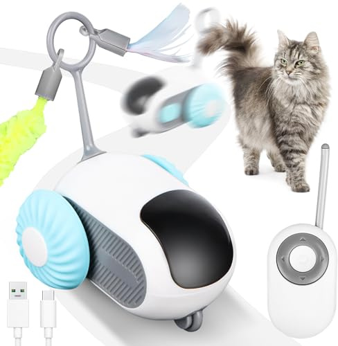 Jognee Juguete inteligente para gatos con control remoto, juguete interactivo para gatos de interior, juguete de coche de gravedad automática, juguete de ratón para gatos, juguete móvil para gatos