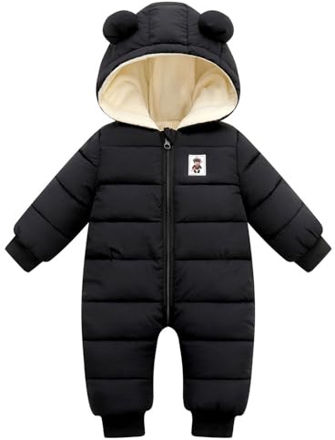 Maeau Baby Girls Boys Snowsuit Newborn Winter Hooded Romper Toddler Jumpsuit Infant Bodysuits Thick Warm Jacket Outwear Long Sleeve 18-24 Months Black
