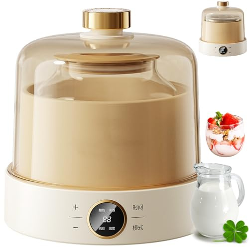 Yogurtera, Yogurtera de 1L con Revestimiento de Vidrio/Acero Inoxidable de 1L, Calentamiento a Temperatura Constante, Sellado y Conservación por Presión Negativa, Calibre Ensanchado, Máquina Glass