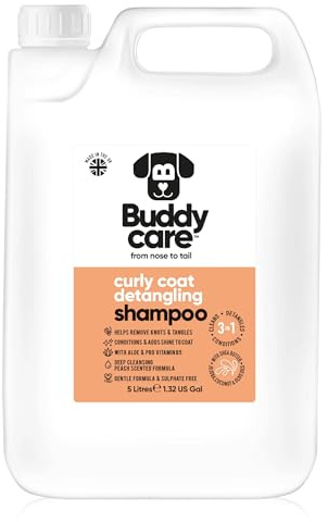 Lockig Coat Detangling Dog Shampoo av Buddycare | Djuprengörande schampo för hundar | Persikodoftande | Med Aloe Vera och Pro Vitamin B5 (5 L)
