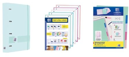 Oxford, Live & Go Lot de 4 classeurs en plastique Polyfoam avec 5 bandes quadrillées 5 x 5 et séparateurs en plastique Bleu pastel