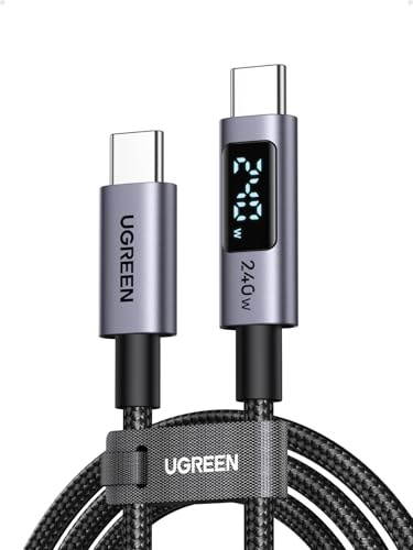 UGREEN 240W USB C to USB-C Cable with Built-in Digital Screen PD 3.1 Type C to C Fast Charging Cable Compatible with MacBook Pro M4/Air, iPad Pro 2025, HP EliteBook, iPhone Air/17/16, Galaxy S25, 2M