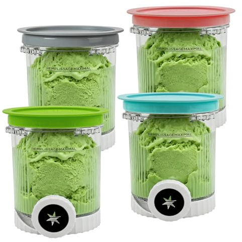 4 Pack Creami Tubs for Ninja Swirl by CREAMi Soft Serve & Ice Cream Maker NC701UK NC701 NC700 Series, Replacement Ice Cream Containers Pints Pots and Lids for Ninja Creamy, BPA-Free & Dishwasher Safe