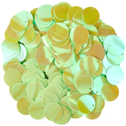 CABODYALS 50G Paillettes Rotonde Piatte Verdi da 20mm, Sfuse, Grandi, in PVC Iridescente con Un Foro, per Ricamo, Applique, Paillettes per Cucito, Creazione di Decorazioni Natalizie, Artigianato Fai