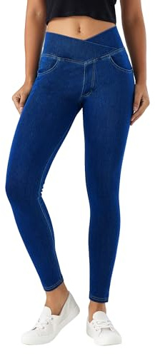 LaiEr Jeans Skinny V Crossover pour Femmes Taille Haute Pull on contrôle du Ventre,Leggings de Fitness décontractés.Tissu Souple et très élastique avec Poches latérales Pantalon de Yoga