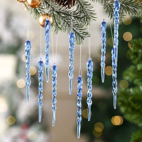 HERZONE Lot de 36 décorations de Noël en forme de stalactites de glace en acrylique - Décoration de Noël pour sapin de Noël (bleu A)