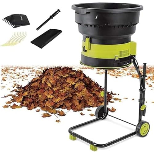 Trituratore Foglie Elettrico 2500W con Ruote, Biotrituratore da Giardino 8000RPM, Mulcher da Compostaggio 17:1, Sacco Raccoglitore e Filo di Ricambio Incluso(Powercordx50m)