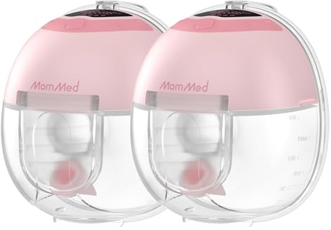 MomMed S33 Wearable Breast Pump, Ultra-Quiet in-Bra Pump for Work & Night, One-Tap Pause, Night Light, Leakproof, 4 Modes 9 Levels, 17/19/21mm Inserts (Pink,Double Standard Set)