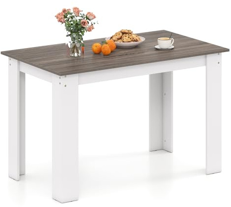 COSTWAY Table Salle à Manger 120 CM pour 4-6 Personnes, Table Cuisine Rectangulaire avec Pieds en Formes de L Robustes, Montage Facile, Charge Max. 60 kg (Blanc Gris chêne)