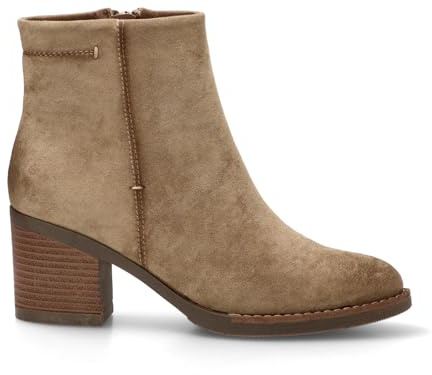 Etika Botines de Tacón Ancho para Mujer, Botín Elegante de Antelina con Cremallera Decorativa, Tacón de 6,5cm y Cierre Lateral, Modelo 11038 Taupe - 38