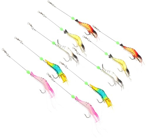 ABOOFAN 10 pièces Lot Leurres Crevettes Lumineuses Abs Résistants pour Nocturne Eau Douce et Salée Appâts Réalistes Fluorescents avec Hameçons Affûtés Kit Bateaux Mer
