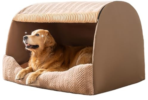 Extra Large Dog House Indoor, Memory Sponge, Cozy Dog Bed House, Pet Sleeping House Dog Cave for Dogs Cats (Khaki, XL)