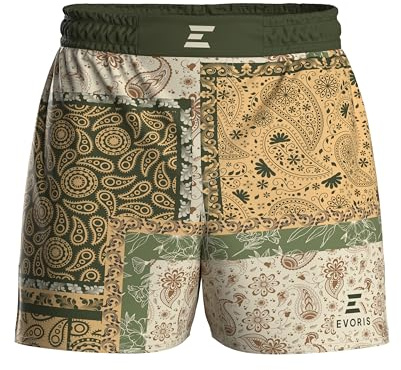 EVORIS MMA Shorts – All Purpose Training Shorts for Grappling, Jiu Jitsu, BJJ, Running, Swimming, for Men or Women, Emperor Design, Size XL, Olive & Gold