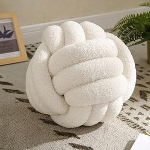 JIIENO Cojín de nudos, cojín de bola, ultrasuave, acompañamiento, decorativo, tejido a mano, cojín decorativo anudado, terciopelo de cordero, cojín de sofá, cojín de nudo, beige, 22 cm
