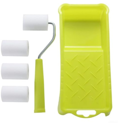 Vasiumic 2-Inch Foam Paint Roller Set with Tray and Handle – High-Density Roller Edges, Trim, Molding & Door Frames – Compatible with - and Oil-Based Paints, Stains, Varnishes (6-Piece)(D)