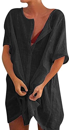 Générique Chemises Coton de Nuit Femme Bouton Robe de Nuit Sexy Nuisette Ouvert Devant Sexy Maternité Allaitement Manche Courte T Shirt de Nuit Pyjama Vêtements de Nuit Casual Col V Top Confortable