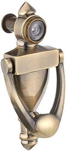 Prime-Line S 4235 Door Knocker and Viewer, Diecast Construction, Antique Brass Finish (Single Pack)