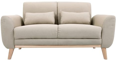 Miliboo Canapé scandinave 2 Places en Tissu Beige et Bois Clair EKTOR