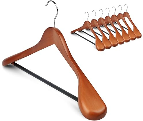 Coat Hanger 8-Pack, MEQUTION Wood Hangers Trouser Hangers Extra Wide Shoulder Wooden Hangers for Heavy Coat, Sweater, Skirt, Suit, Pants, Retro Finish (Walnut)
