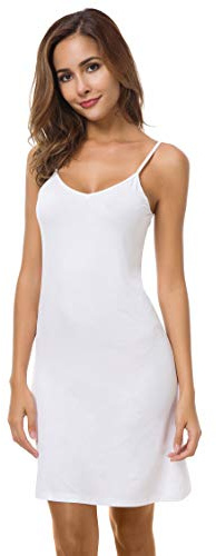 EaseWay Women's Basic Adjustable Spaghetti Strap Cami Under Mini Dress White