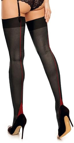 GLAMORY Delight 20 Strapsstrümpfe mit Naht-schwarz-rot-44-46