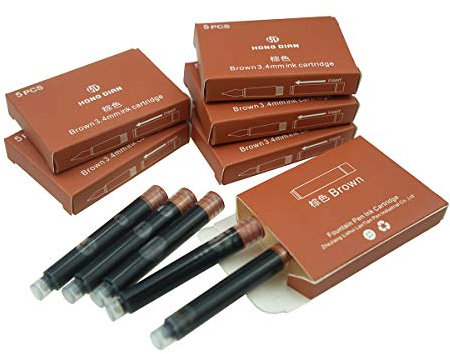 Hongdian Füllfederhalter Tintenpatronen Braun Farbe, 30 Stück Tinte Nachfüllpatronen, 3,4 mm Bohrung Durchmesser