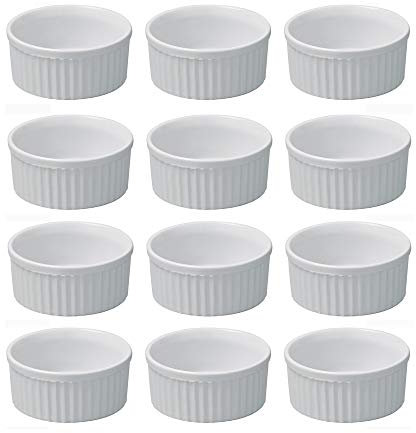 Petits Ramequins Moule verrines Blancs 9x4,5cm Lot de 12 Moules à soufflé pour Muffin pâtisseries Cupcake et crème brûlée Desserts en céramique résistant aux Fortes températures