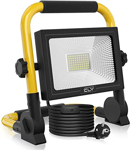 CLY Lampe Chantier 60W 5200LM Projecteur Chantier Led 6500K Baladeuse Led Portable IP66 Câble 5M Lampe Camping Portable Lampe de Travail Lanterne avec Rotation à 180° pour Atelier, Garage, Bricolage